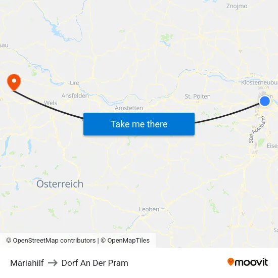 Mariahilf to Dorf An Der Pram map