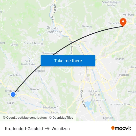 Krottendorf-Gaisfeld to Weinitzen map