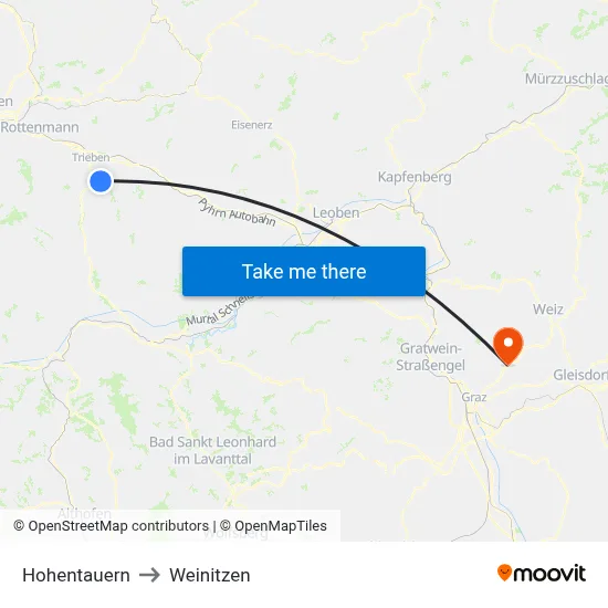 Hohentauern to Weinitzen map