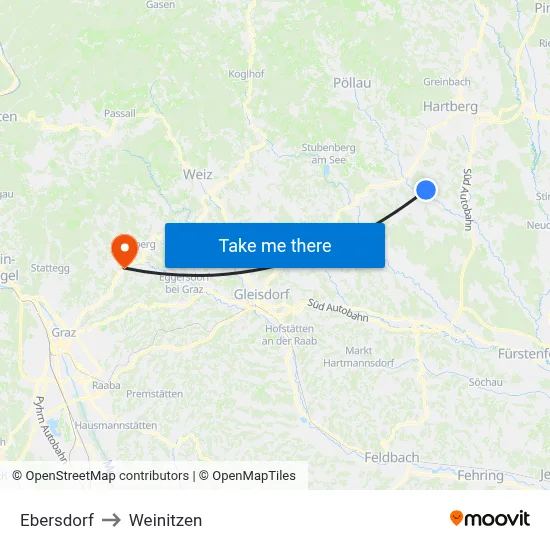 Ebersdorf to Weinitzen map