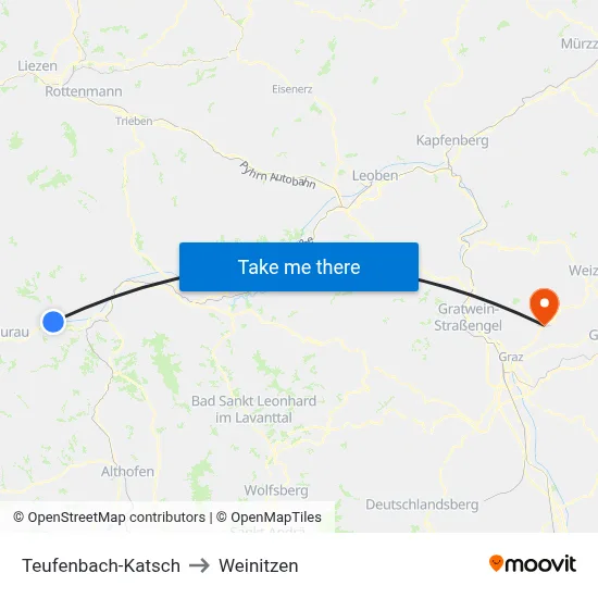 Teufenbach-Katsch to Weinitzen map