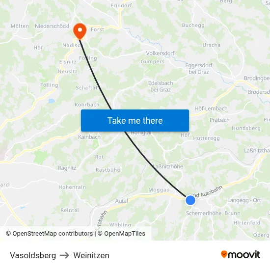 Vasoldsberg to Weinitzen map