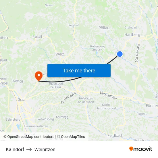 Kaindorf to Weinitzen map