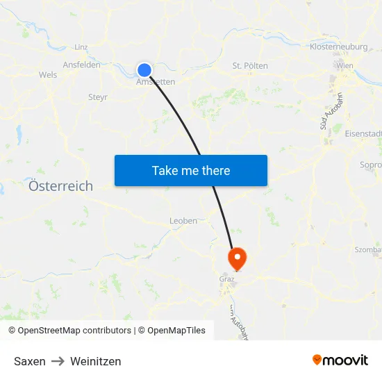 Saxen to Weinitzen map