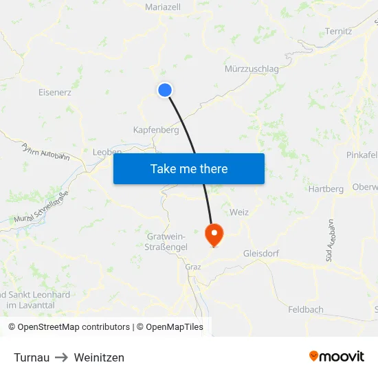 Turnau to Weinitzen map
