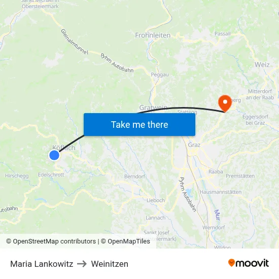 Maria Lankowitz to Weinitzen map