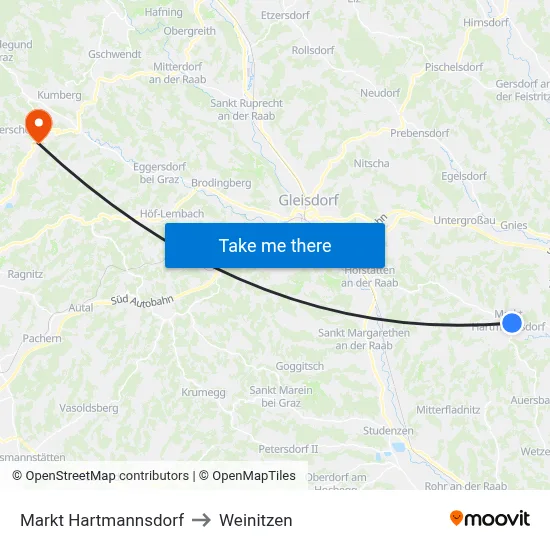 Markt Hartmannsdorf to Weinitzen map