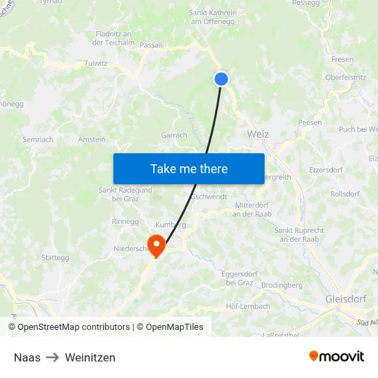 Naas to Weinitzen map