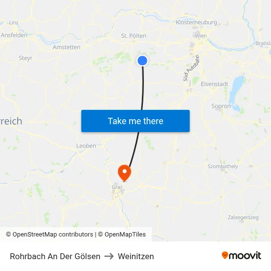 Rohrbach An Der Gölsen to Weinitzen map