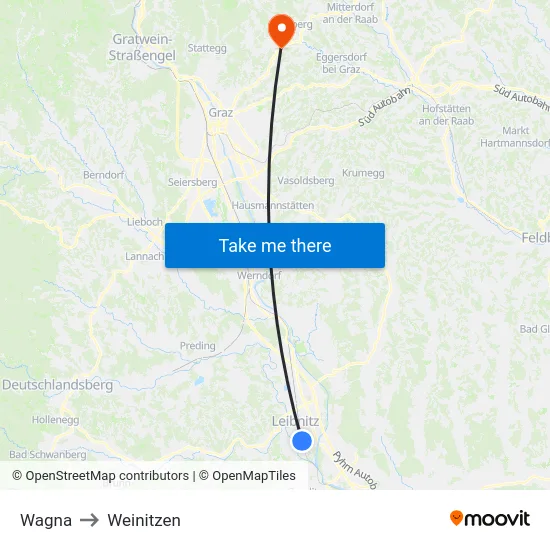 Wagna to Weinitzen map