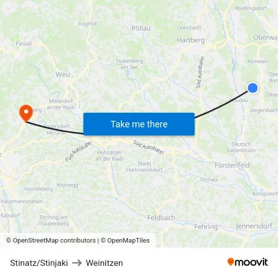 Stinatz/Stinjaki to Weinitzen map