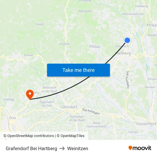 Grafendorf Bei Hartberg to Weinitzen map