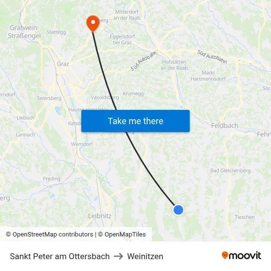 Sankt Peter am Ottersbach to Weinitzen map