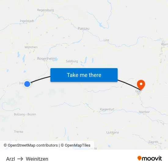 Arzl to Weinitzen map