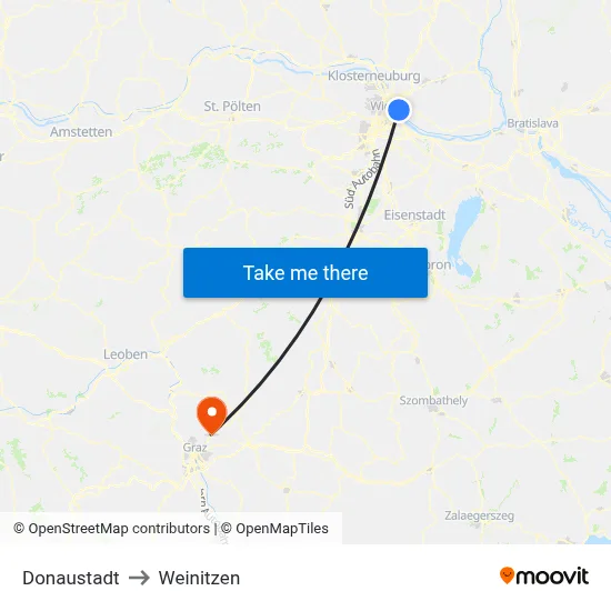 Donaustadt to Weinitzen map