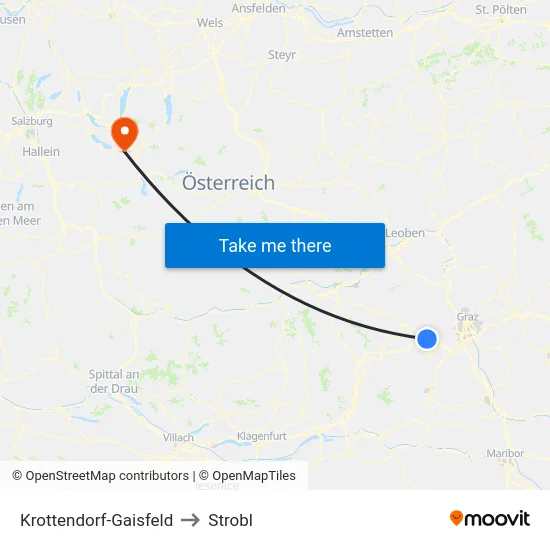 Krottendorf-Gaisfeld to Strobl map