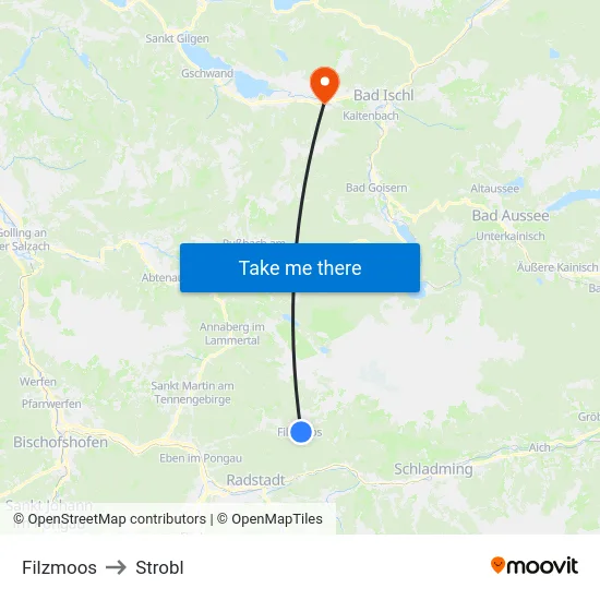 Filzmoos to Strobl map