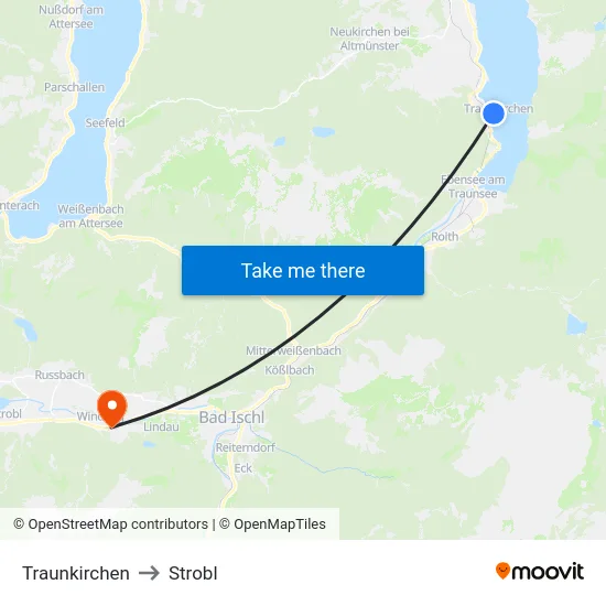 Traunkirchen to Strobl map