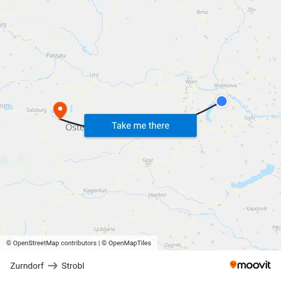 Zurndorf to Strobl map