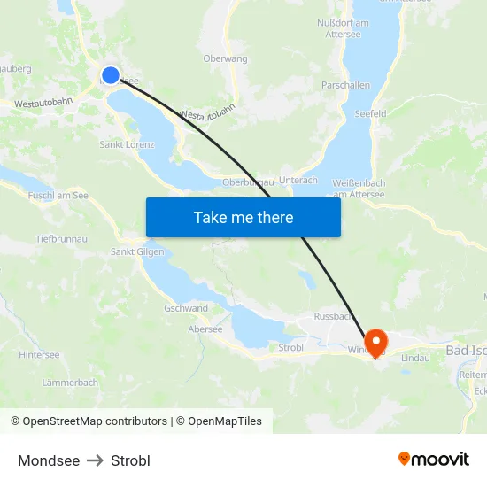 Mondsee to Strobl map