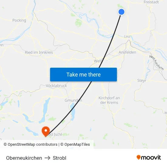 Oberneukirchen to Strobl map