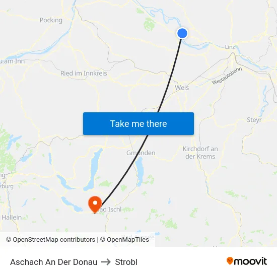 Aschach An Der Donau to Strobl map