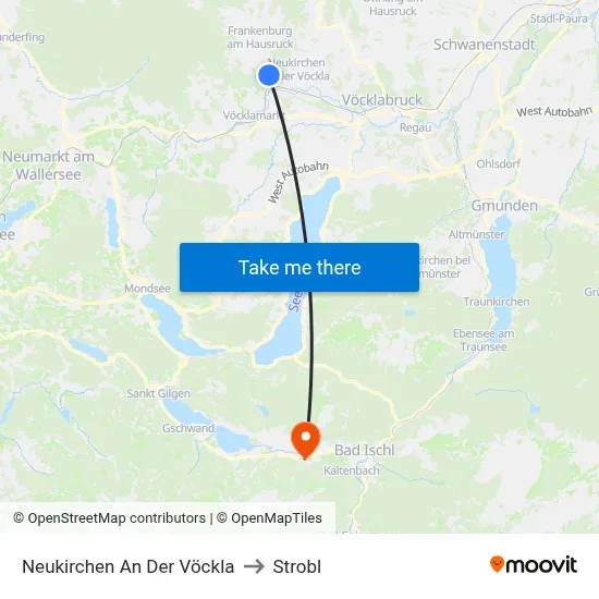 Neukirchen An Der Vöckla to Strobl map