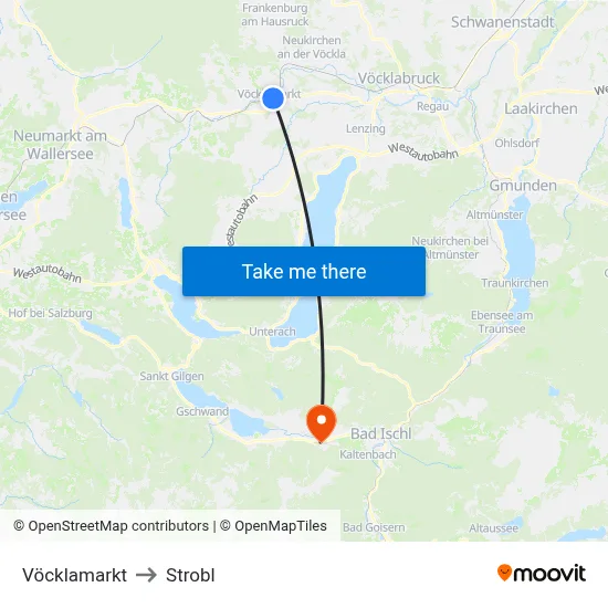 Vöcklamarkt to Strobl map
