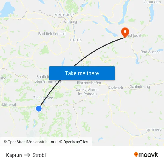 Kaprun to Strobl map