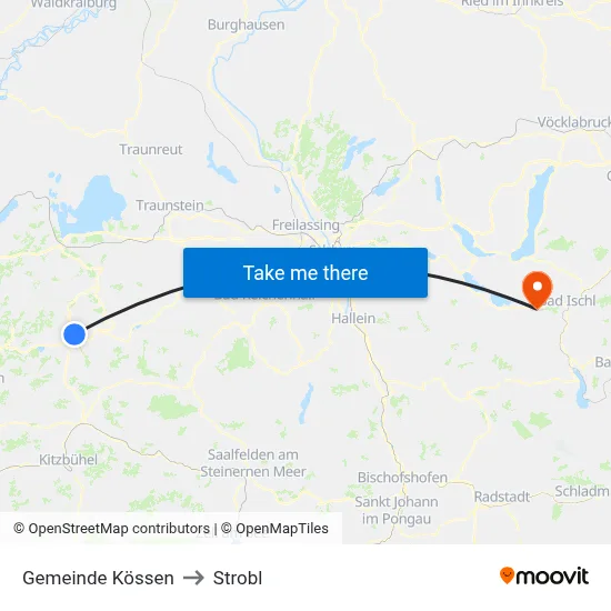Gemeinde Kössen to Strobl map