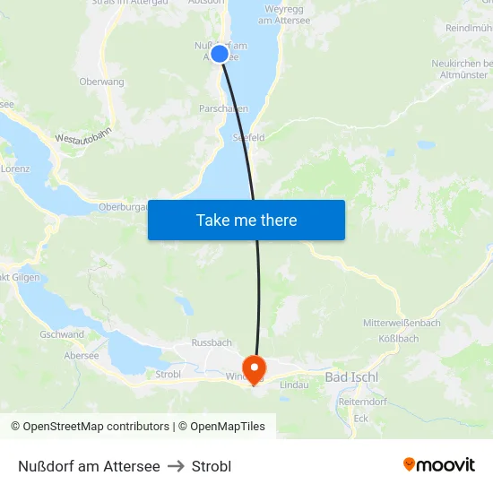 Nußdorf am Attersee to Strobl map