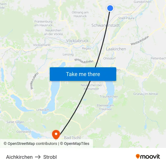 Aichkirchen to Strobl map