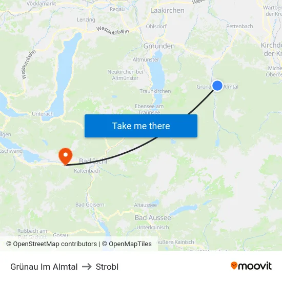 Grünau Im Almtal to Strobl map