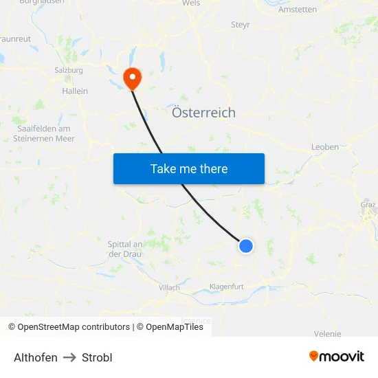 Althofen to Strobl map