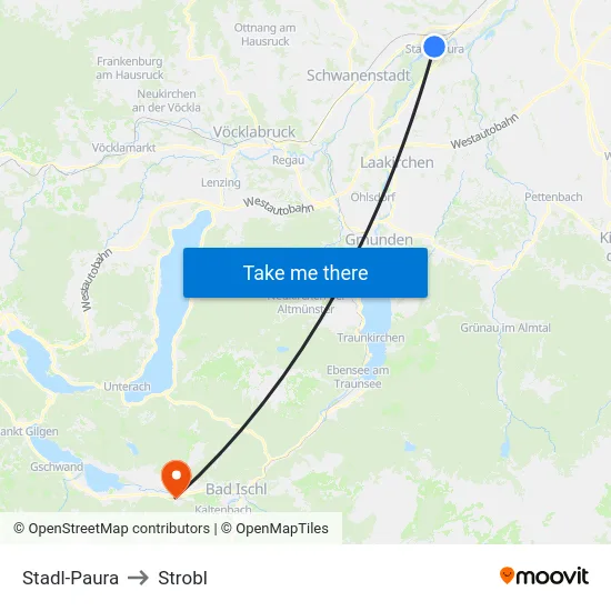 Stadl-Paura to Strobl map