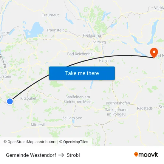 Gemeinde Westendorf to Strobl map