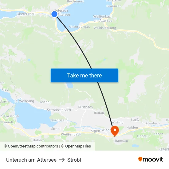 Unterach am Attersee to Strobl map