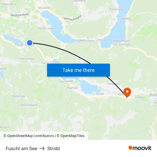 Fuschl am See to Strobl map