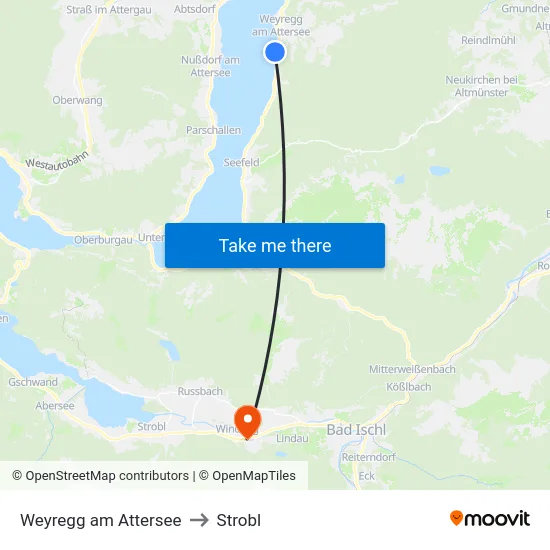 Weyregg am Attersee to Strobl map