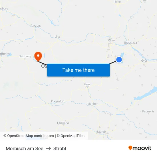 Mörbisch am See to Strobl map