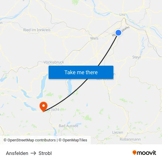 Ansfelden to Strobl map