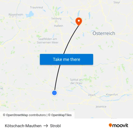 Kötschach-Mauthen to Strobl map