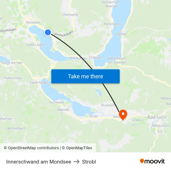 Innerschwand am Mondsee to Strobl map