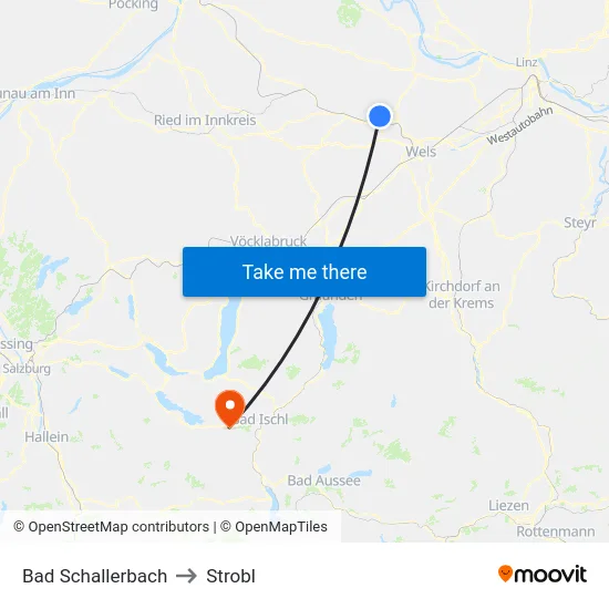 Bad Schallerbach to Strobl map