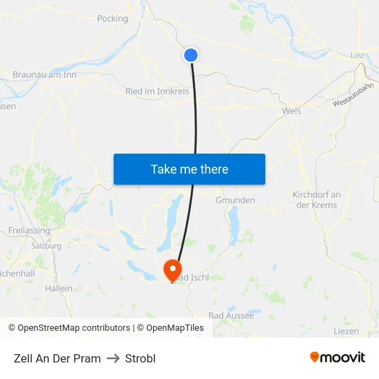 Zell An Der Pram to Strobl map
