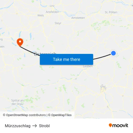 Mürzzuschlag to Strobl map
