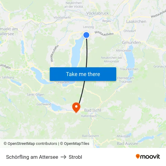 Schörfling am Attersee to Strobl map