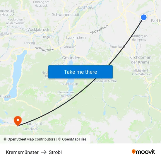 Kremsmünster to Strobl map