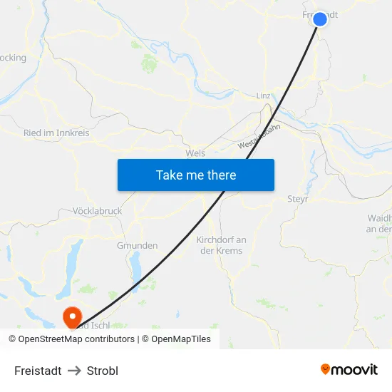 Freistadt to Strobl map