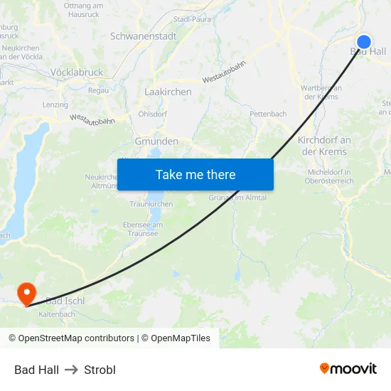 Bad Hall to Strobl map